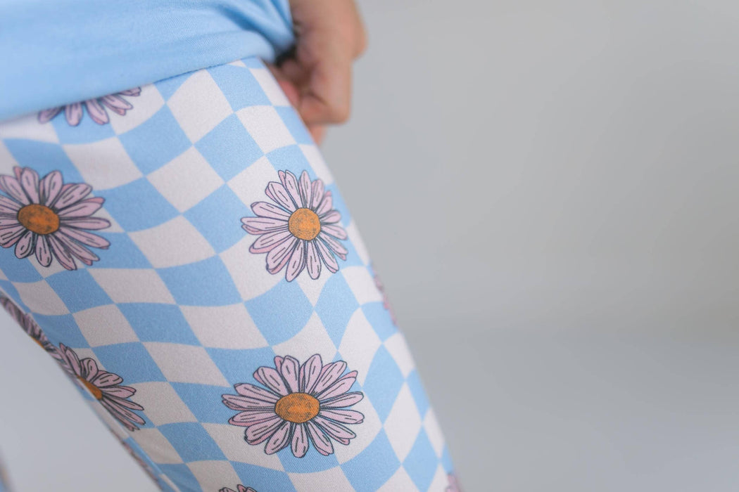 Girls Evie Blue Double Ruffle Hoodie & Retro Check Pant Set