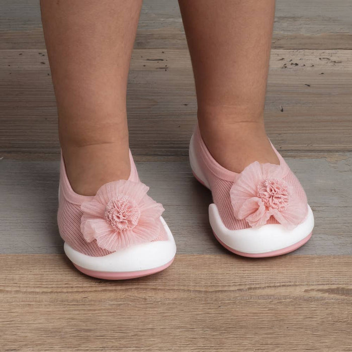 PomPom Pink Flat Knit Baby Crib Shoes