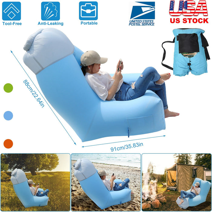 Inflatable Lounger Air Sofa Chair Couch w/ Portable Organizing Bag Waterproof Anti-Leaking for Backyard Lakeside Beach Traveling Camping Picnics