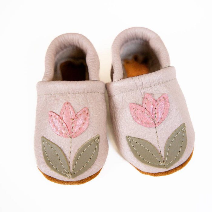Tulip on Oyster Leather Shoes Moccs Baby and Toddler