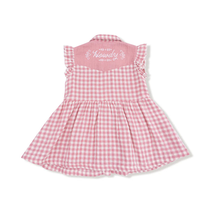 Rose Pink Plaid Western Pearl Snap Dress