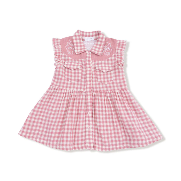Rose Pink Plaid Western Pearl Snap Dress
