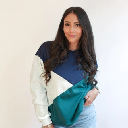 Forest Green/Navy/Gray Crewneck Velour Interior Diagonal Zip Sweatshirt