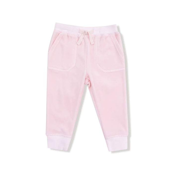 Pink Velour Teddy Bear Zip Peplum Hoodie & Joggers Set