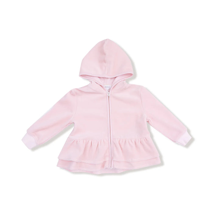 Pink Velour Teddy Bear Zip Peplum Hoodie & Joggers Set