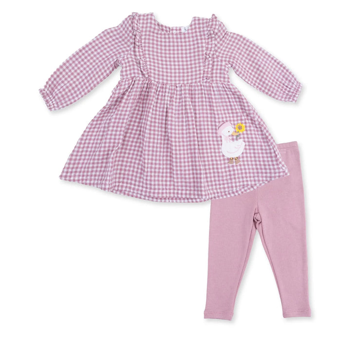 Berry Gingham Long Sleeve Ruffle Dress and Leggings