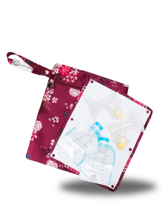 Sarah Wells Pumparoo Wet/Dry Bag – Compact Pump Parts Organizer with Waterproof Compartment & Staging Mat – Machine Washable