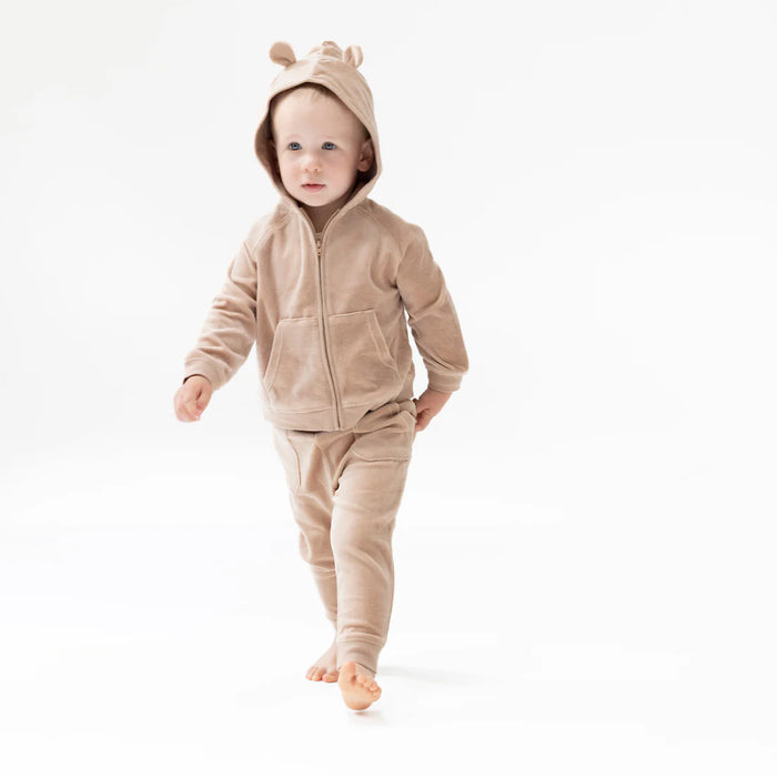 Velour Teddy Bear Zip Hoodie & Varsity Stripe Jogger Set