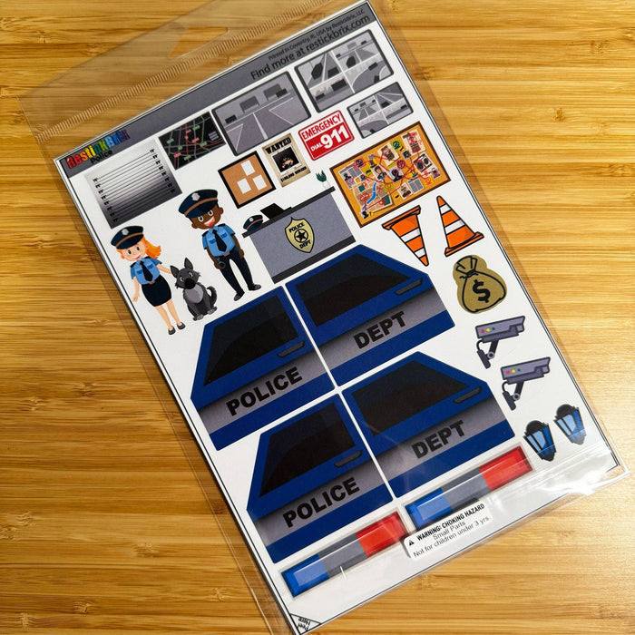Police: Reusable Decals for Customizing Magnetic Tiles, Plastic Bricks, and more