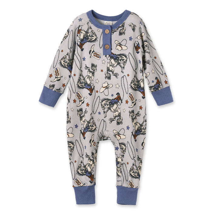Western Cowboy Rodeo Henley Baby Romper - Bamboo