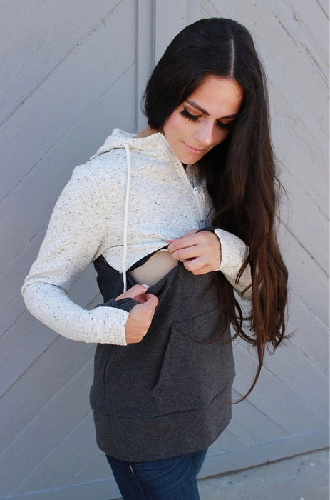 Oatmeal Waffle Quarter Zip Nursing Hoodie