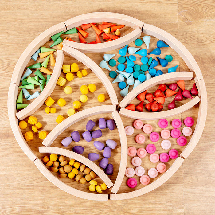 42-Piece Combination Set – 12 Large & 30 Mini Curved Natural Wooden Building Blocks