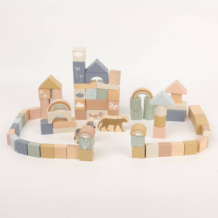 Wooden Building Blocks 70pc - Natural Wood Block Set Ages 2+