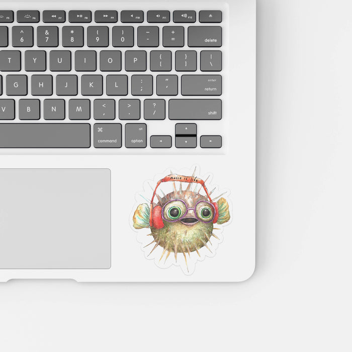 Music is Life Pufferfish Sticker