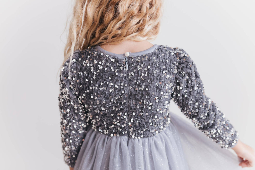 Kids Sequin Silver Fancy Sparkle Tulle Holiday Party Dress