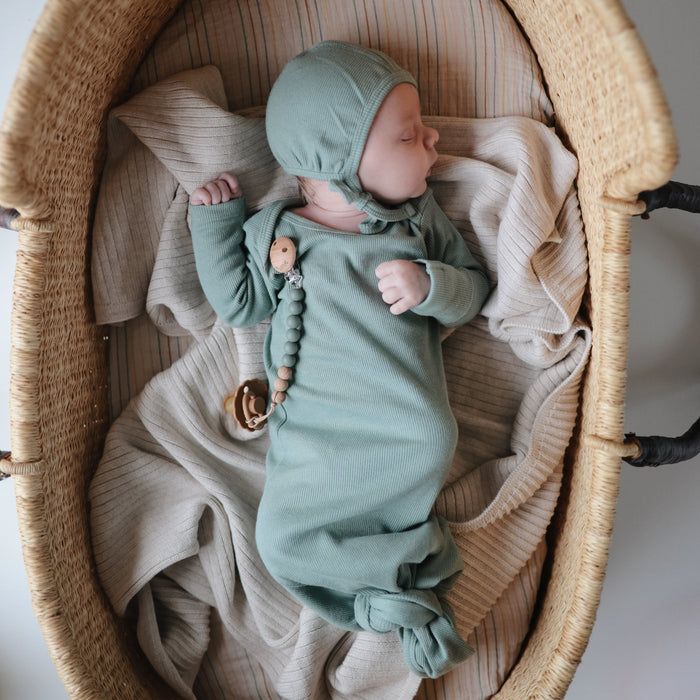 Ribbed Knotted Baby Gown - Nature Baby Outfitter