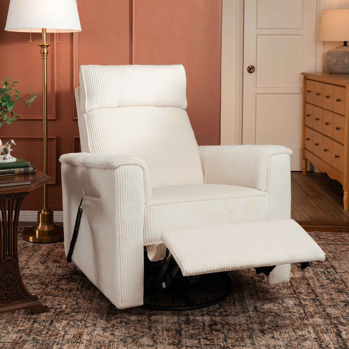 Monogram by Namesake Willa Deluxe Power Recliner and Swivel Glider with Heat + Massage | Ivory Corduroy | EXCLUSIVE!