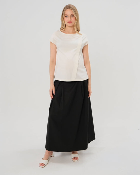 Over-Under Bump Pleated Maternity Maxi Skirt in All-Season Wool Blend - Nature Baby Outfitter