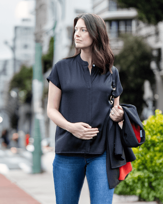 Short Sleeve Satin Maternity Shell Top with Concealed Nursing Zip - Nature Baby Outfitter