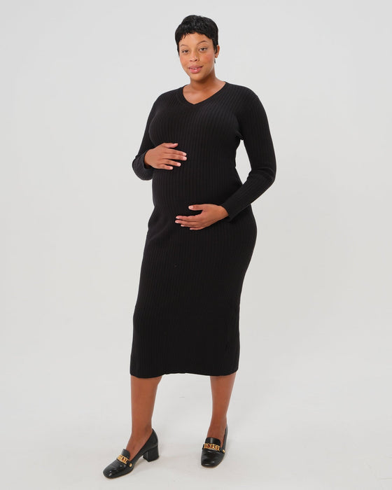 Full Body Ribbed Maternity & Nursing Midi Sweater Dress - Nature Baby Outfitter