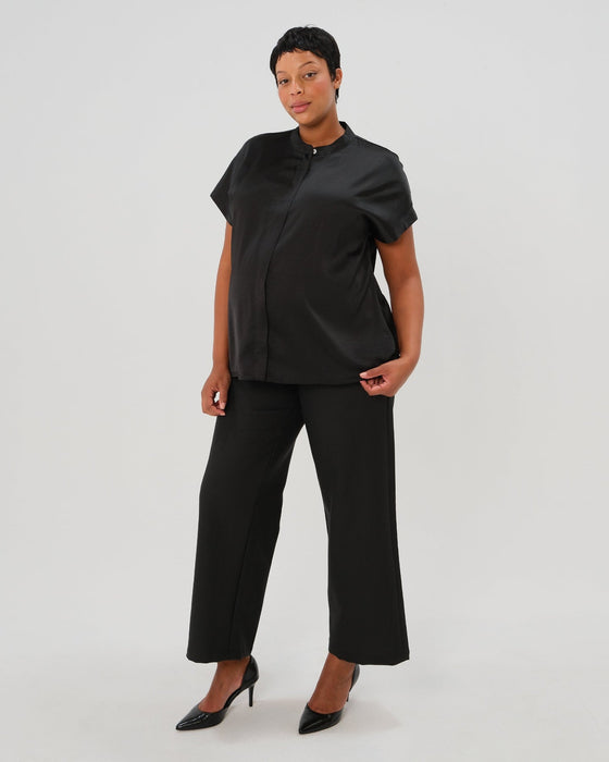 Short Sleeve Satin Maternity Shell Top with Concealed Nursing Zip - Nature Baby Outfitter