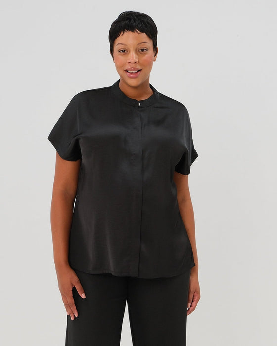 Short Sleeve Satin Maternity Shell Top with Concealed Nursing Zip - Nature Baby Outfitter