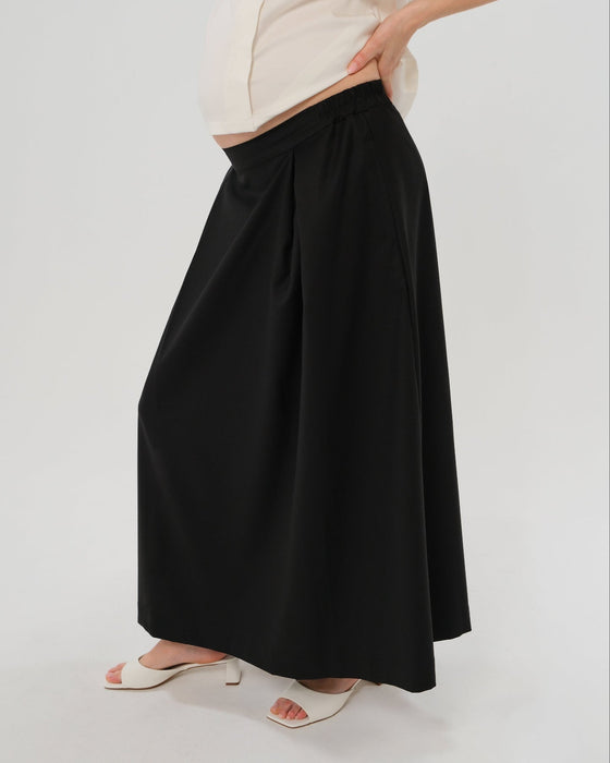 Over-Under Bump Pleated Maternity Maxi Skirt in All-Season Wool Blend - Nature Baby Outfitter