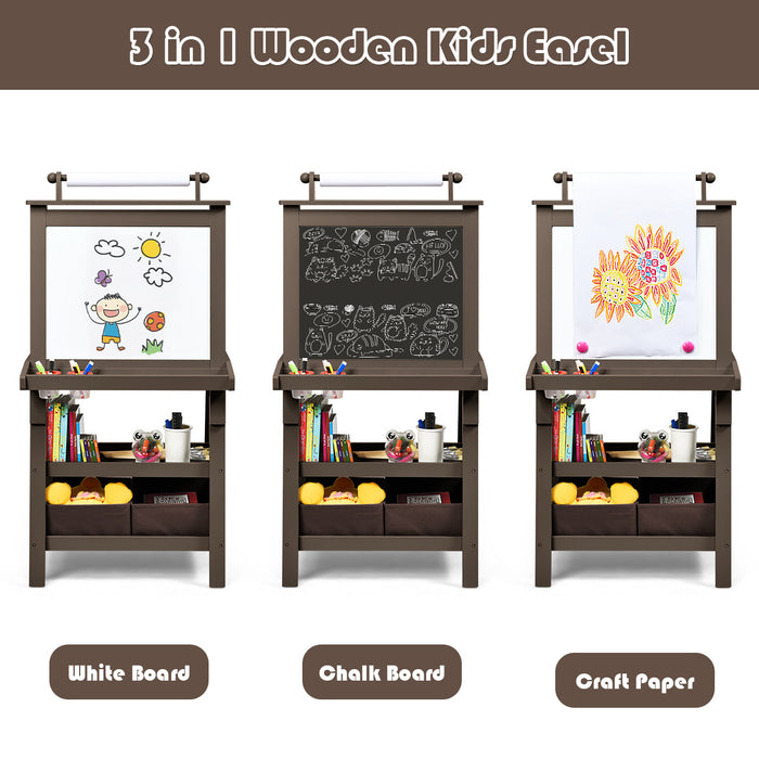 3 in 1 Double-Sided Storage Art Easel-Brown