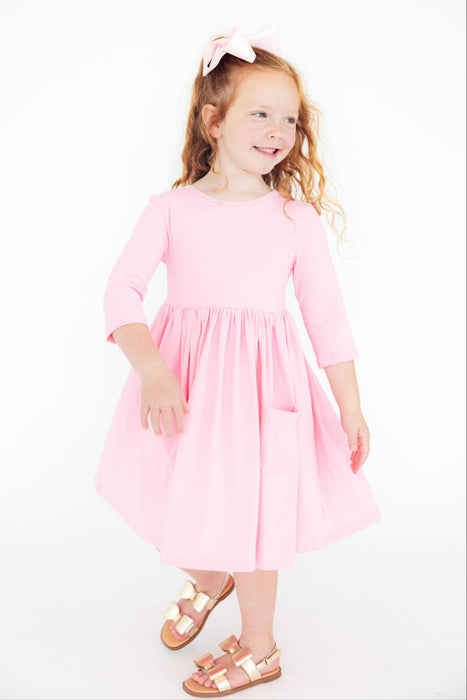 Bubblegum Pink 3/4 Sleeve Pocket Twirl Dress
