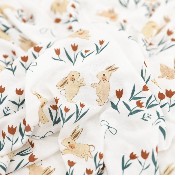 Stretch Knit Swaddle Blanket - Bunnies & Tulips