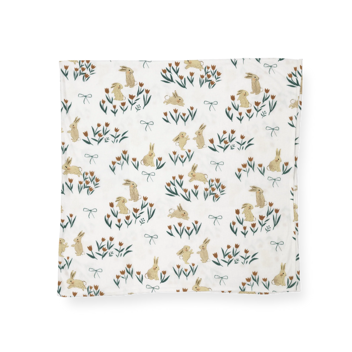 Stretch Knit Swaddle Blanket - Bunnies & Tulips