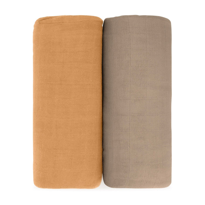 Muslin Swaddle Blanket, 47” x 47” in Cedar & Caramel, 2 Pack