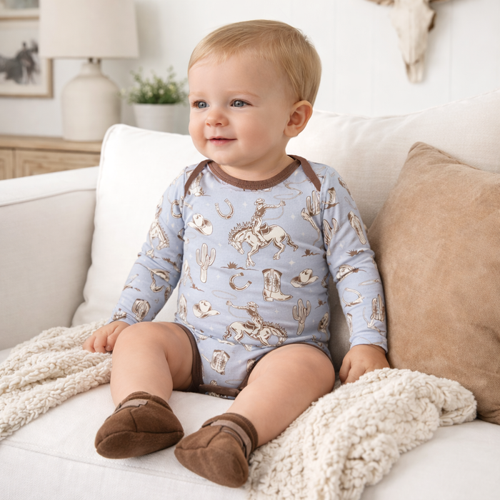 Wild Wrangler/Blue Western Cowboy Bamboo Baby Boy Bodysuit - Nature Baby Outfitter