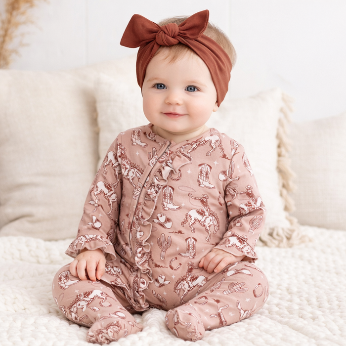 Wild Wrangler/Pink Bamboo Ruffle Zipper Romper