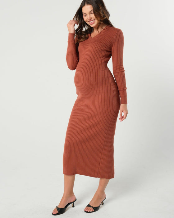Full Body Ribbed Maternity & Nursing Midi Sweater Dress - Nature Baby Outfitter