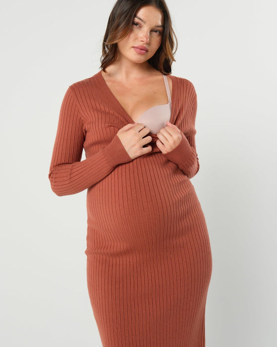 Full Body Ribbed Maternity & Nursing Midi Sweater Dress - Nature Baby Outfitter