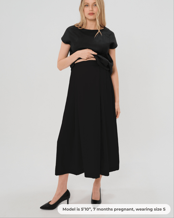 Over-Under Bump Pleated Maternity Maxi Skirt in All-Season Wool Blend - Nature Baby Outfitter