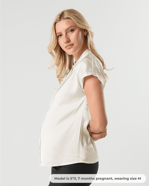 Short Sleeve Satin Maternity Shell Top with Concealed Nursing Zip - Nature Baby Outfitter