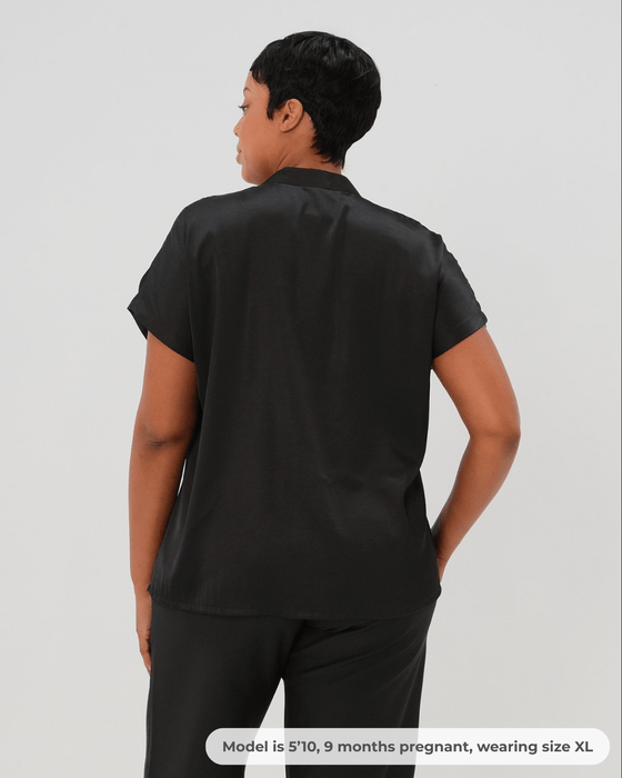 Short Sleeve Satin Maternity Shell Top with Concealed Nursing Zip - Nature Baby Outfitter