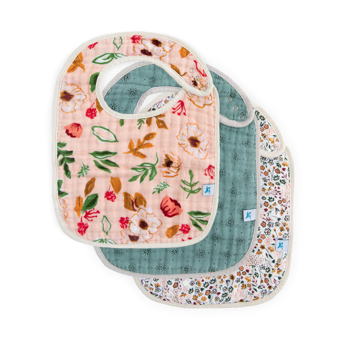 Cotton Muslin Classic Bib 3 Pack Vintage Floral Set
