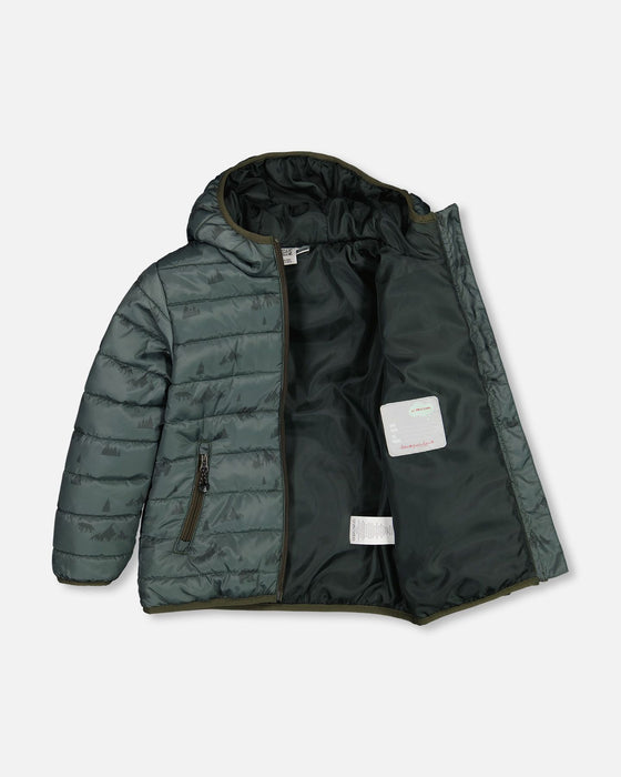 Wolves & Bears Print Green Quilted Jacket