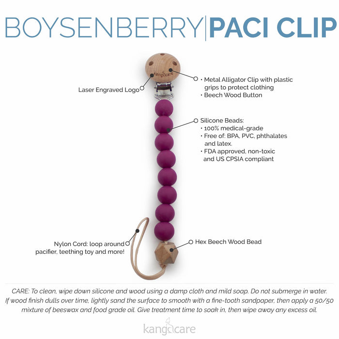 Kanga Care Silicone & Wood Paci Clip - Boysenberry