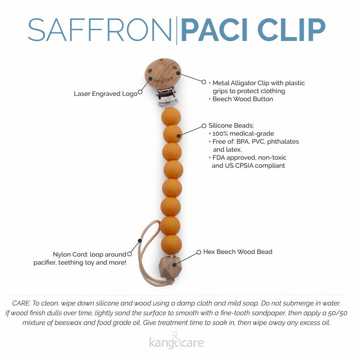 Kanga Care Silicone & Wood Paci Clip - Saffron