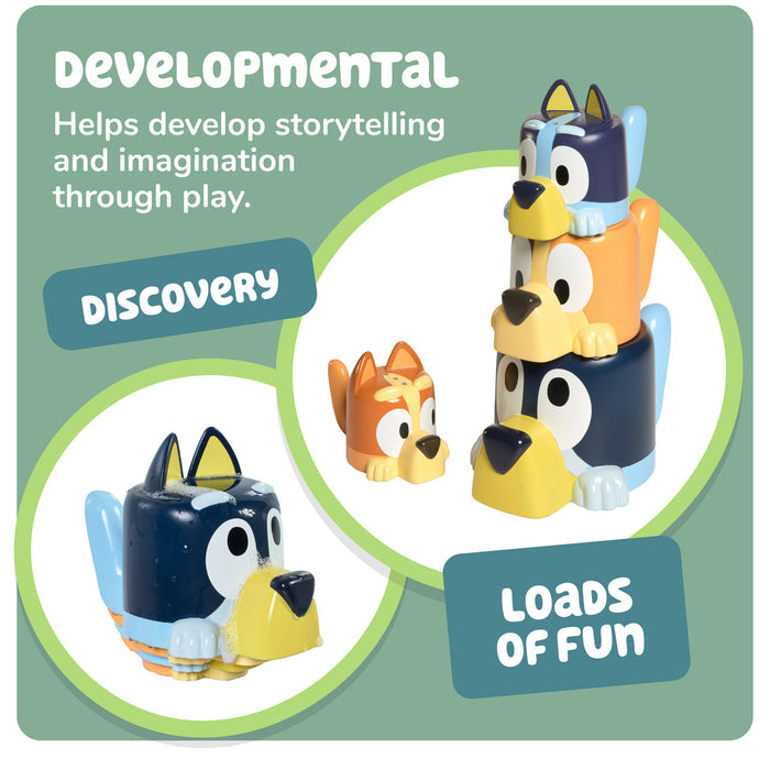 Toomies Bluey's Family Pourers featuring Chilli, Bandit, Bingo, and Bluey