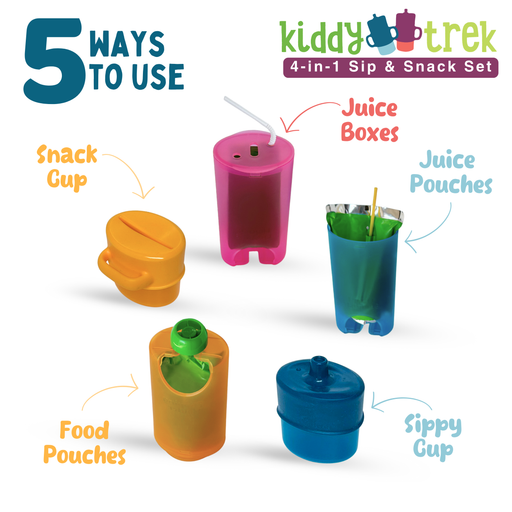 KiddyTrek 4-in-1 Sip & Snack Set - Food Pouch & Juice Box Holder, Snack Cup, Sip Cup ALL IN ONE - Nature Baby Outfitter