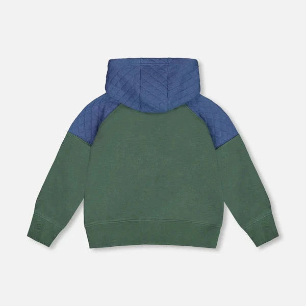 Forest Green Color Block Full Zip Hoodie
