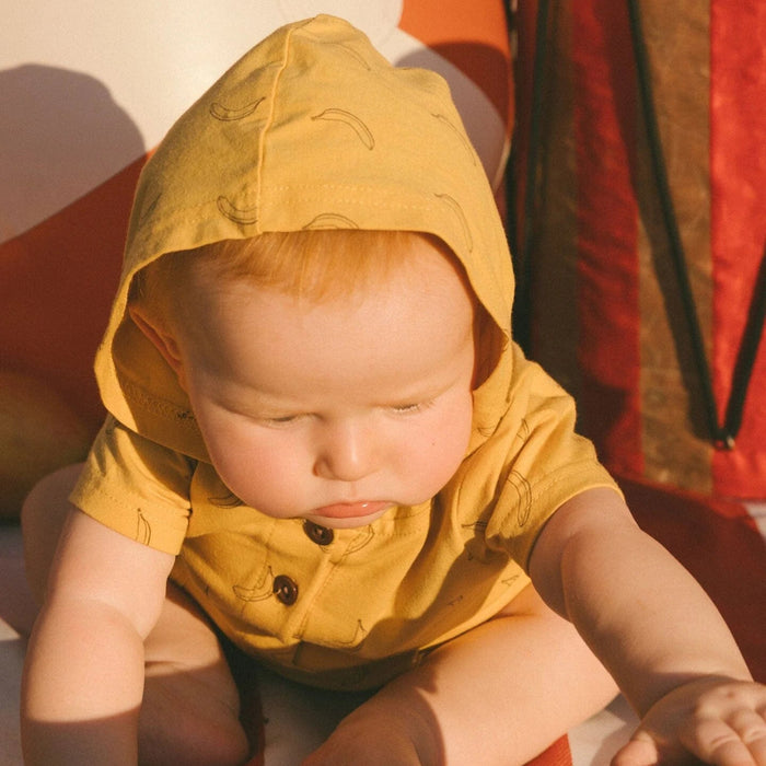 Yellow Bananas Hooded Shortie Romper