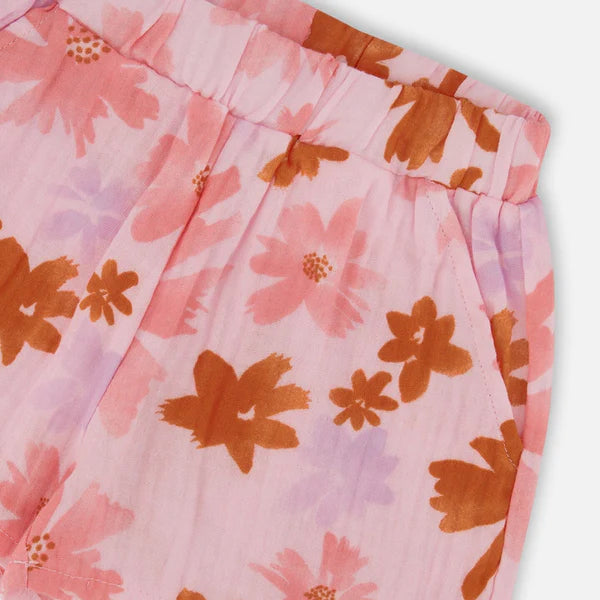 Pink & Coral Flowers Tank Top & Shorts Muslin Set