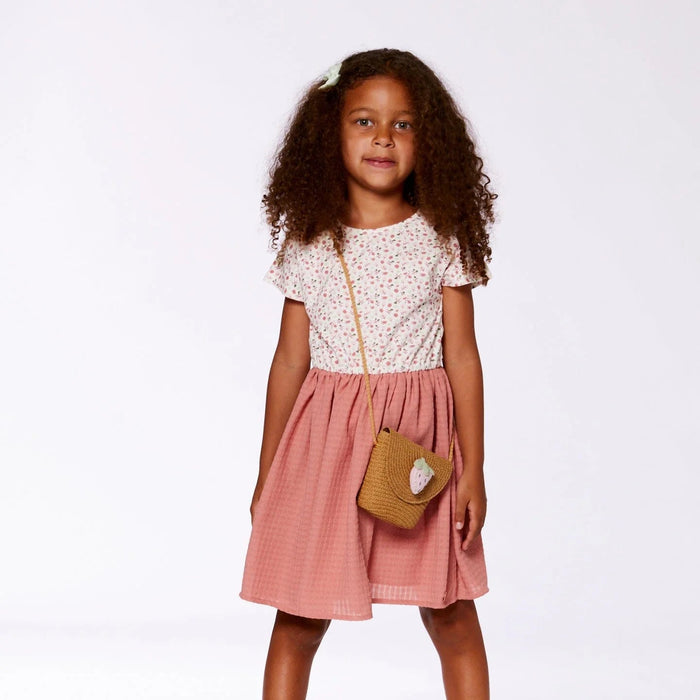 Printed Strawberries Dress with Pink Skirt