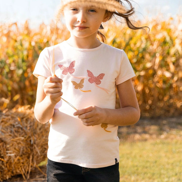 Seashell Pink Butterfly Applique Organic Cotton Tee